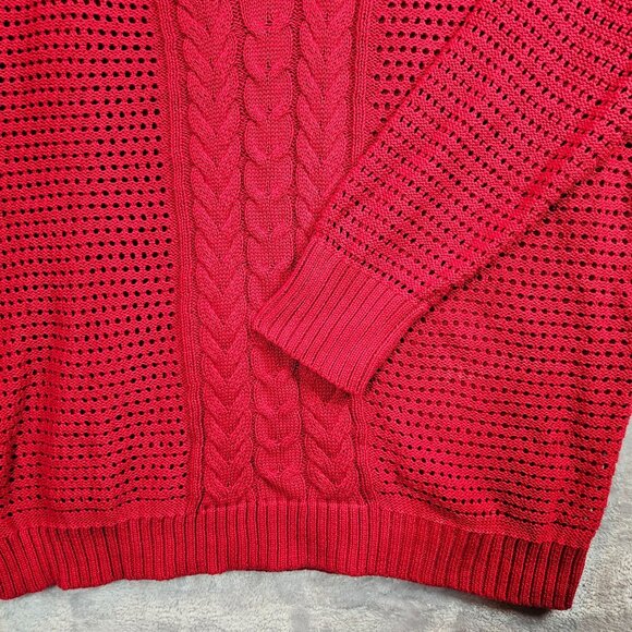 NWT Lane Bryant Womens 3X Red Open Knit V-Neck Sweater 100% Cotton Bold colorful - Picture 9 of 13